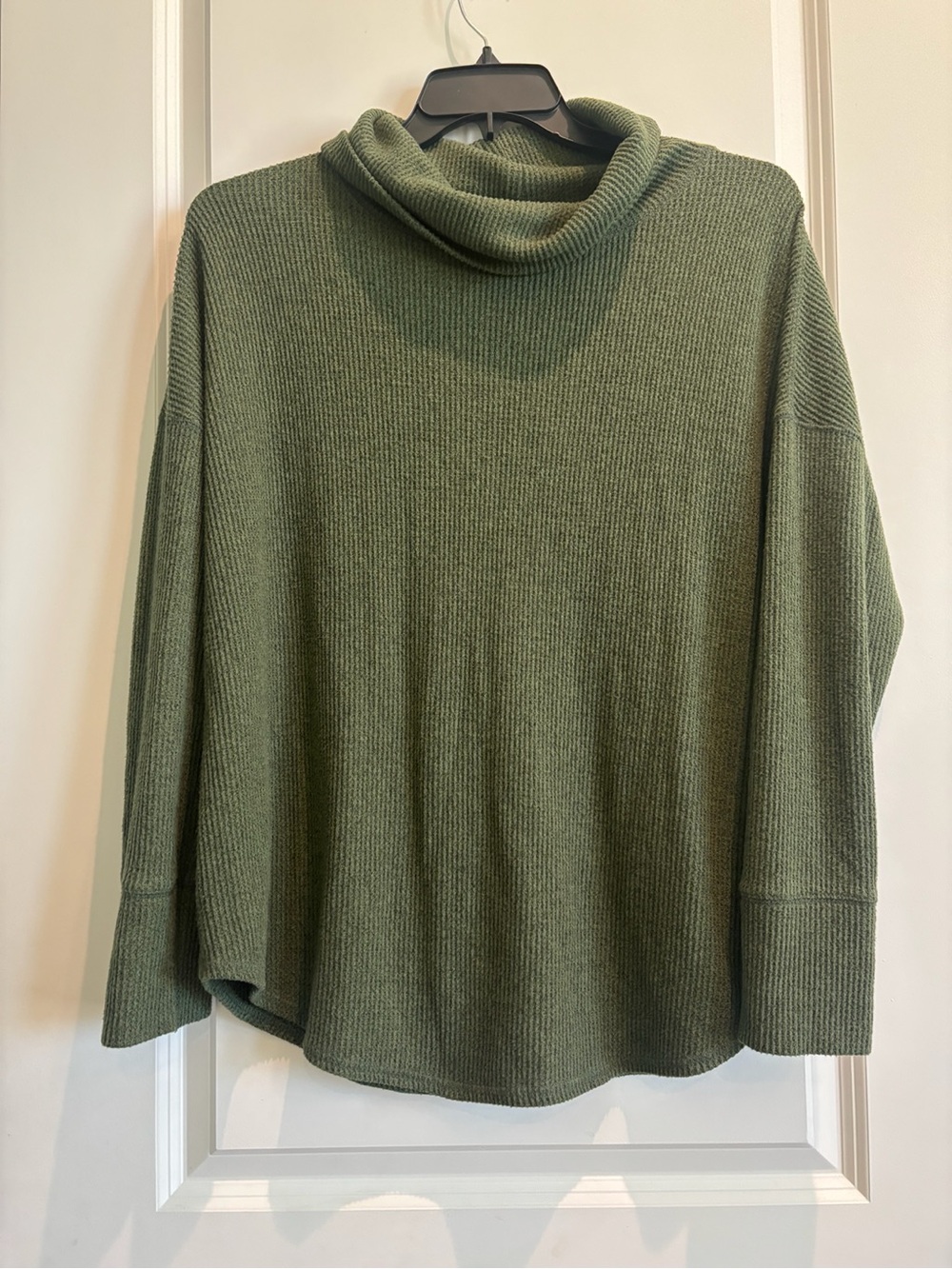 Olive Green Cowl Neck Oversized Waffle Knit Sweater XL